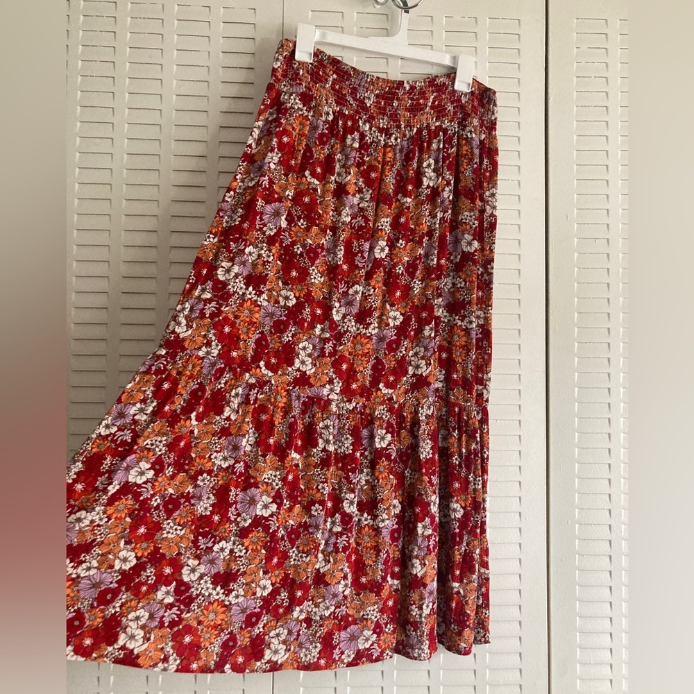 Floral Maxi Skirt Red Purple Lavender White Spring Flowy Hippie Flowers
